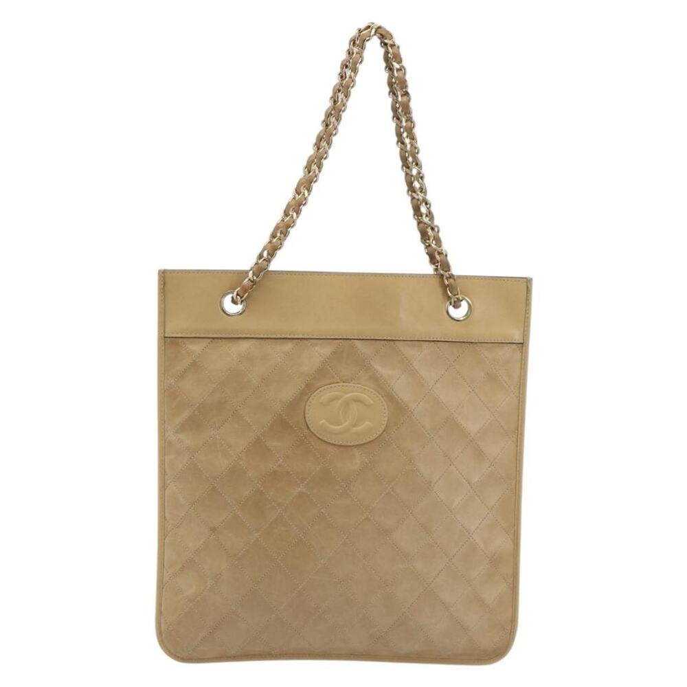 Chanel Matelasse Lambskin Chain Shoulder Bag Beige